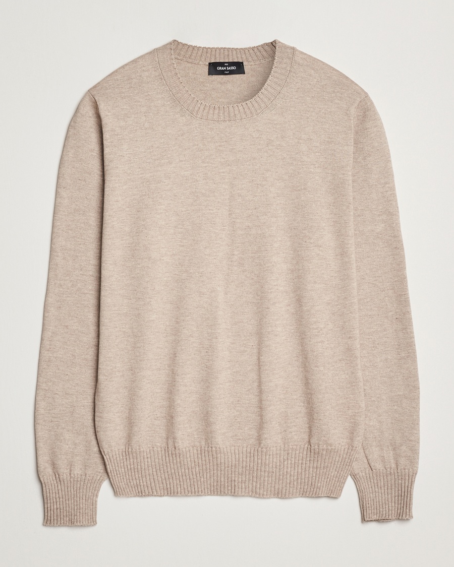 Gran Sasso Cotton/Cashmere Knitted Crew Neck Sweater Beige Melange – Beige