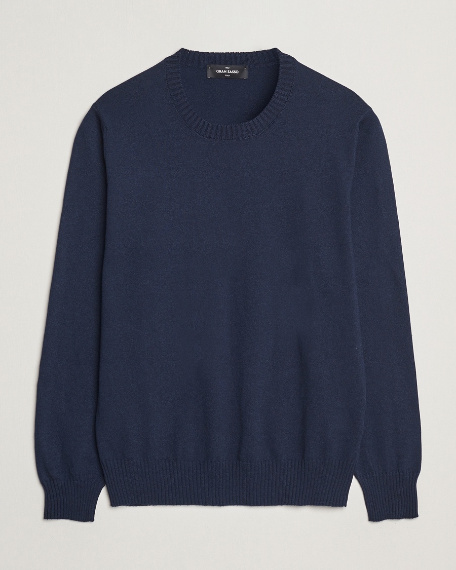 Gran Sasso Cotton/Cashmere Knitted Crew Neck Sweater Navy Melange – Sininen