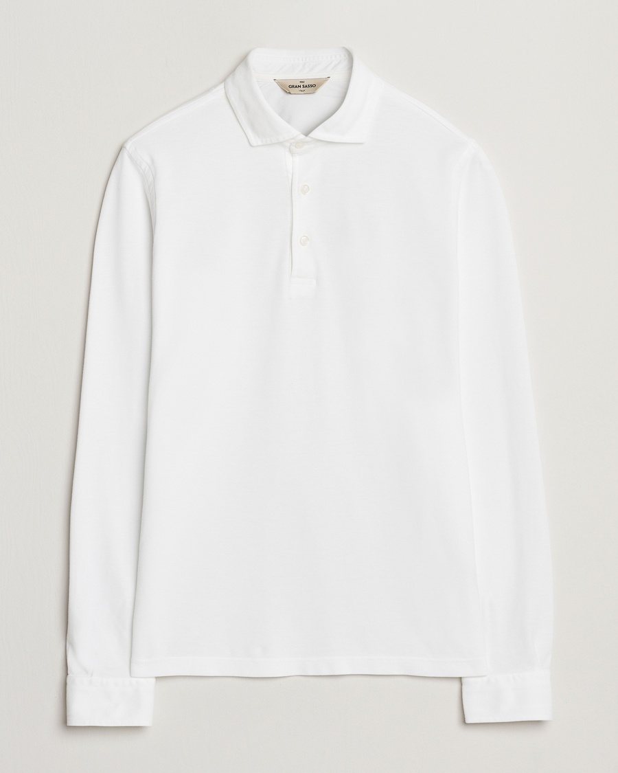 Gran Sasso Washed Long Sleeve Polo White – Valkoinen