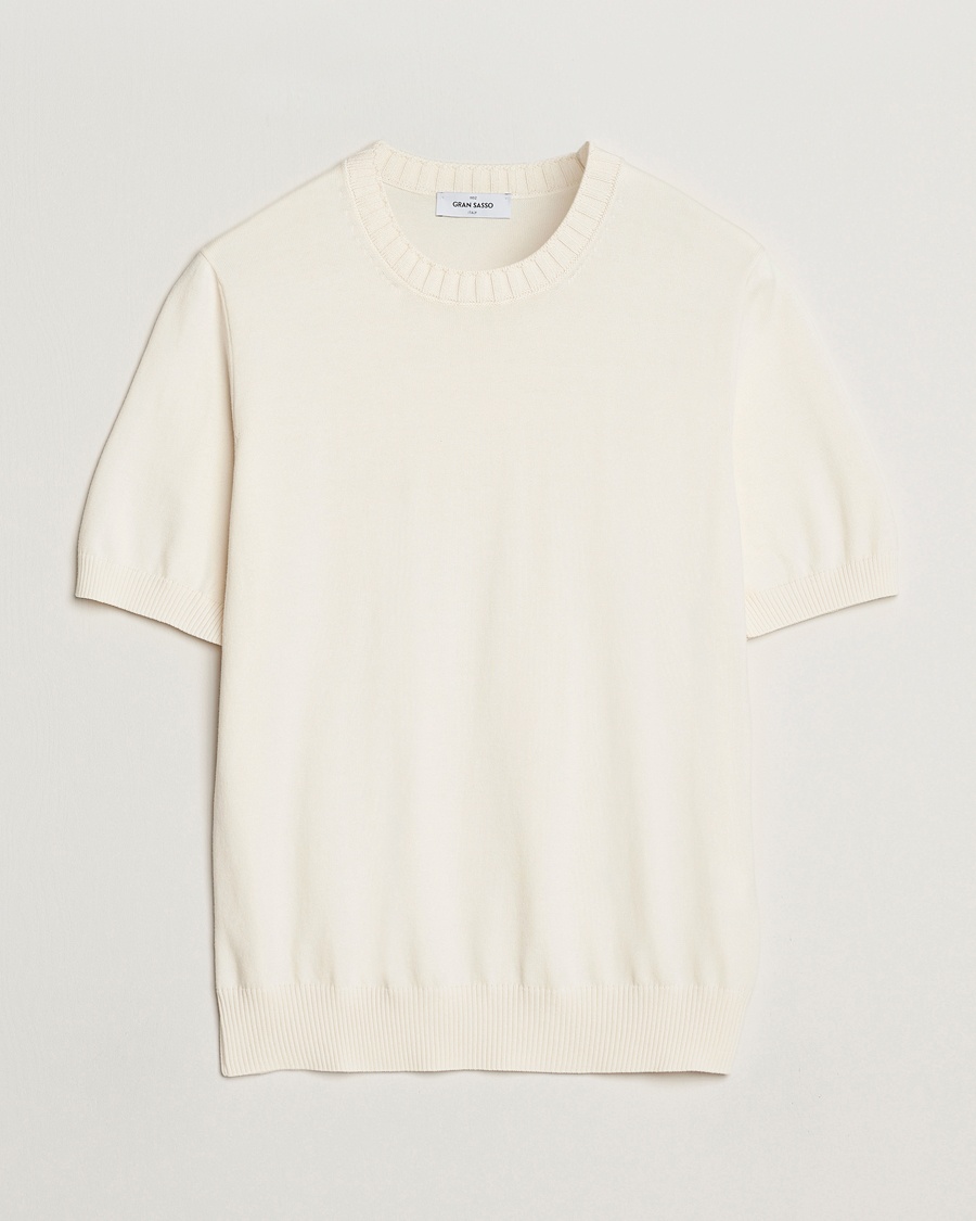 Gran Sasso Cotton Heavy Knitted Crew Neck T-Shirt Cream – Valkoinen