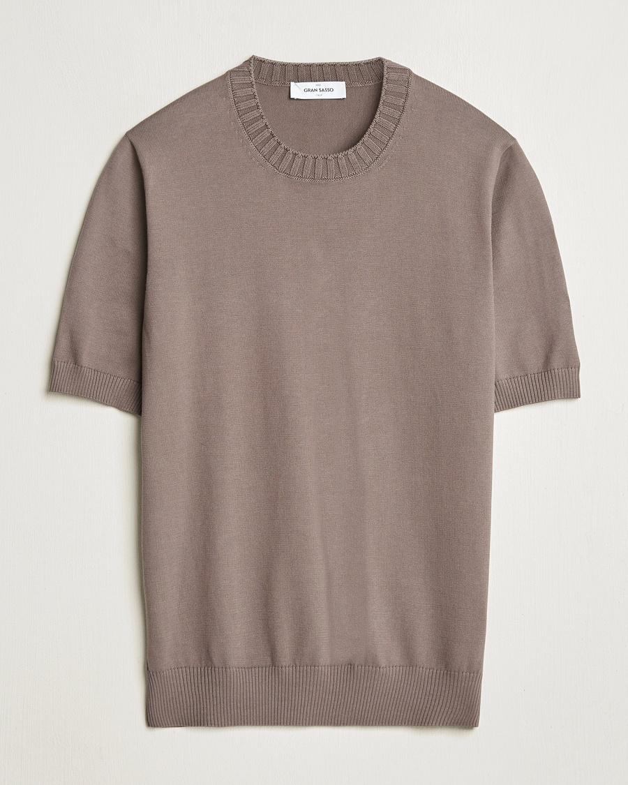 Gran Sasso Cotton Heavy Knitted Crew Neck T-Shirt Brown – Ruskea