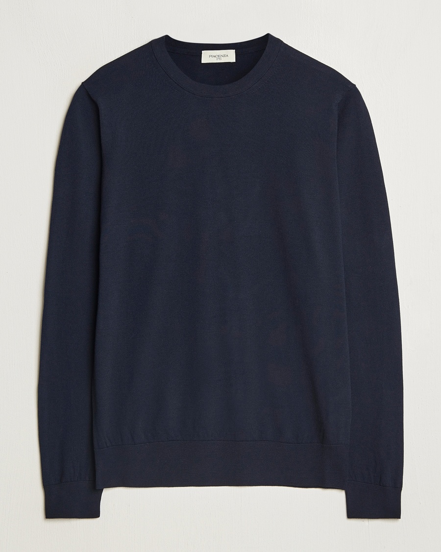 Piacenza Cashmere Merino Wool Crew Neck Sweater Navy – Sininen