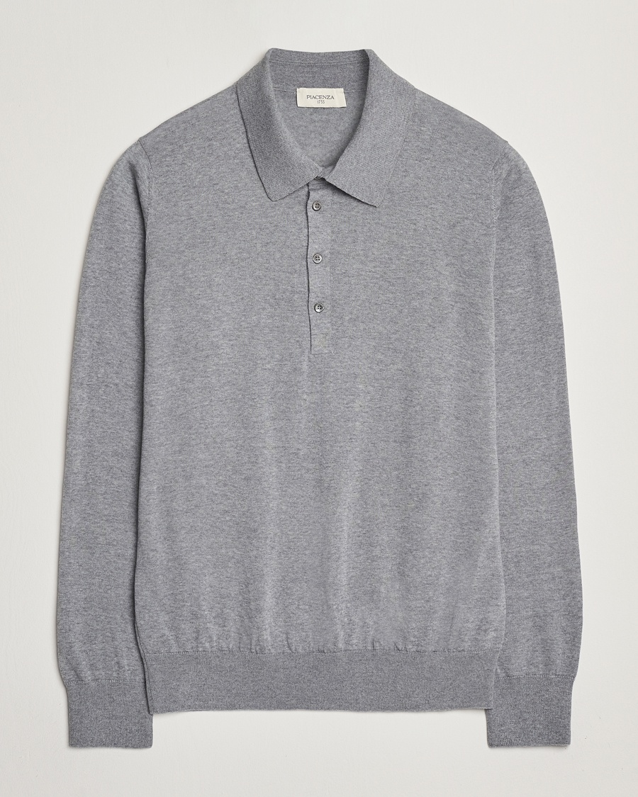 Piacenza Cashmere Merino Wool Long Sleeve Polo Light Grey – Harmaa