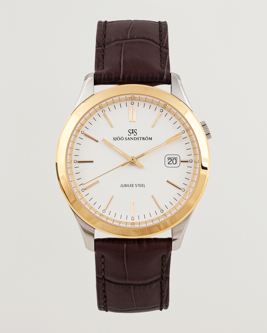 Sjöö Sandström Jubilee Steel Quartz 40mm Gold Bezel White/Brown Calf – Ruskea