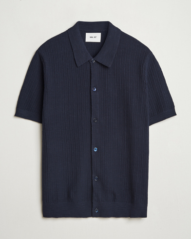 NN07 Nolan Knitted Short Sleeve Shirt Navy Blue – Sininen