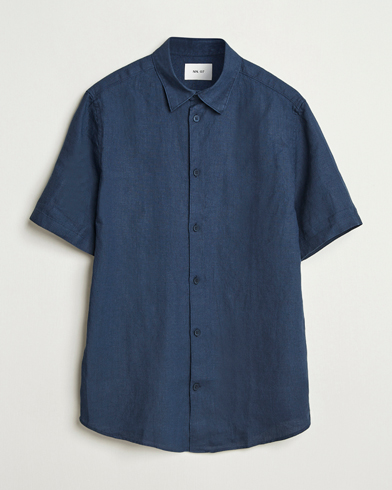 NN07 Enzo Linen Short Sleeve Shirt Navy Blue – Sininen