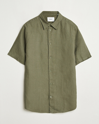 NN07 Enzo Linen Short Sleeve Shirt Capers Green – Vihreä