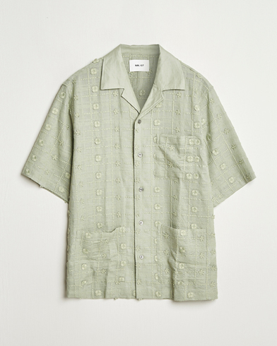 NN07 Ben Lyocell Fil-Coupé Embroidery Anglaise Shirt Sage Green – Vihreä