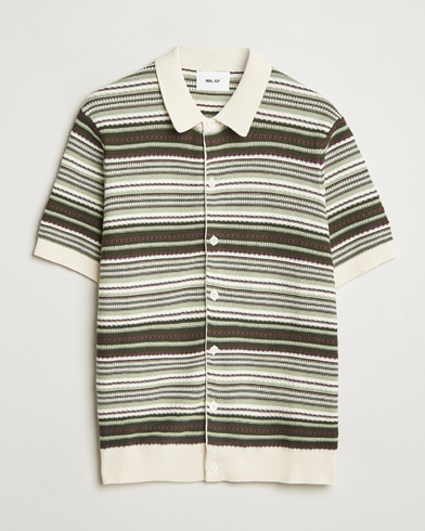 NN07 Nolan Knitted Striped Short Sleeve Shirt Multi – Vihreä