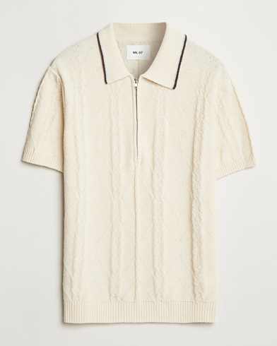 NN07 Gustav Bouclé Half Zip Polo Ivory – Valkoinen