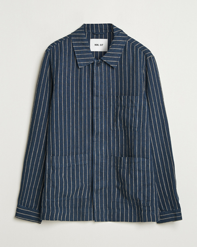 NN07 Olav Linen Pinstriped Overshirt Navy Blue – Sininen