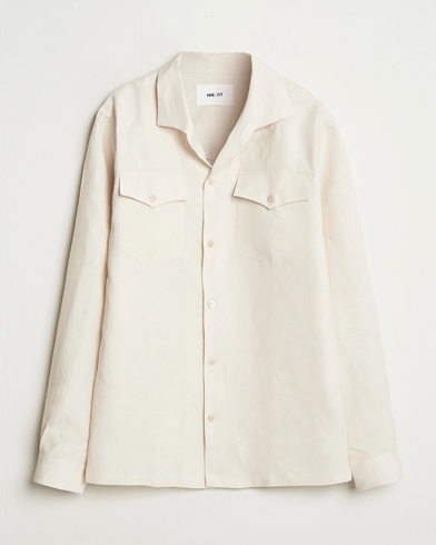 NN07 Pax Linen Western Shirt Ivory – Valkoinen