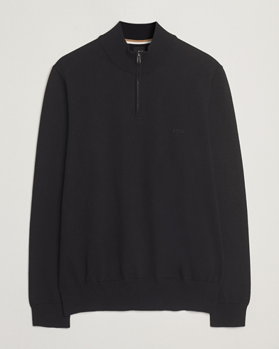 BOSS BLACK Padro Cotton Knitted Half Zip Black – Musta