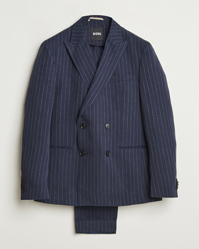 BOSS BLACK Huge Double Breasted Pinstriped Suit Dark Blue – Sininen