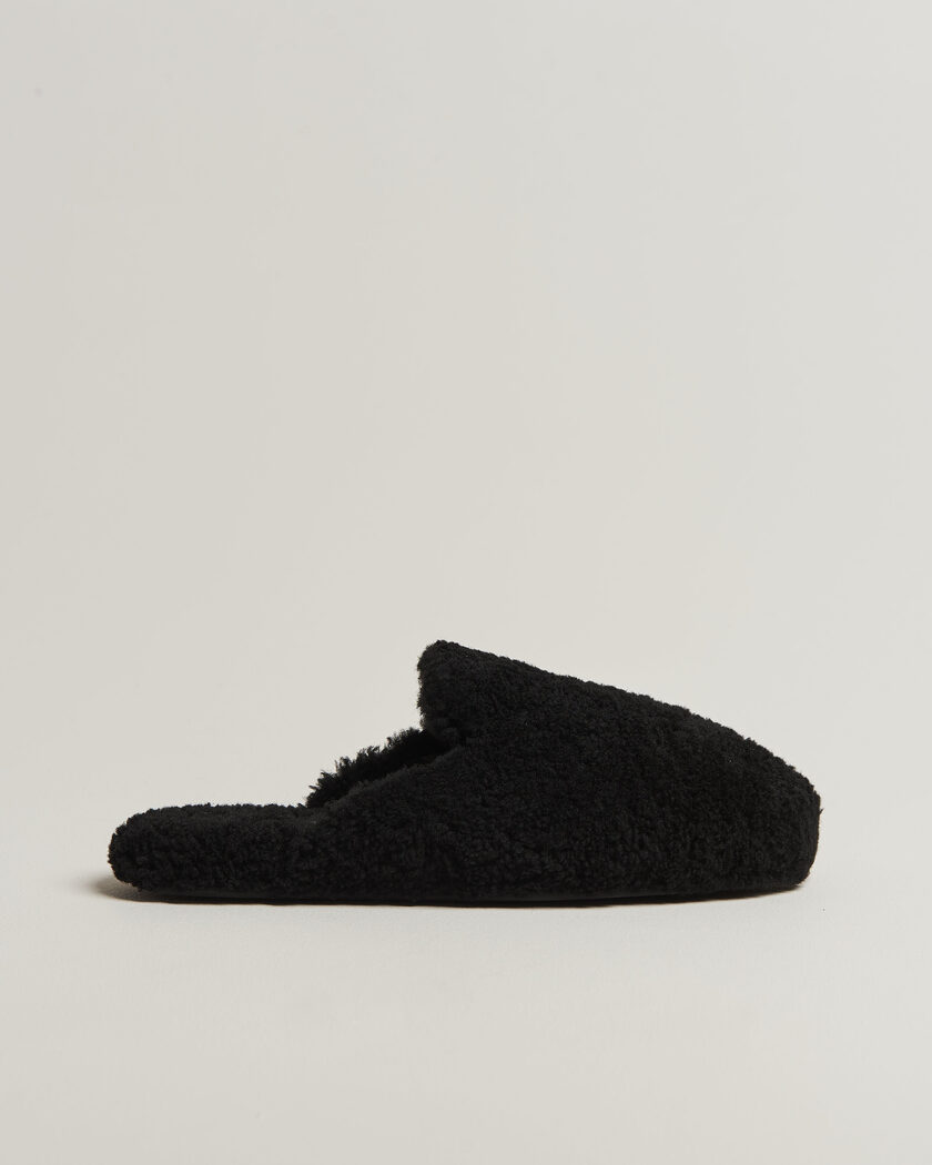 Tekla Lambswool Shearling Slippers Black – Musta