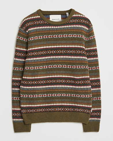GANT Fair Isle Knitted Crew Neck Sweater Country Green – Vihreä
