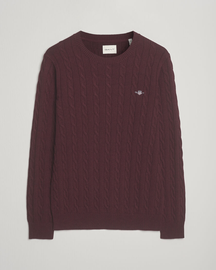 GANT Cotton Cable Crew Neck Pullover Bordeaux Melange – Punainen