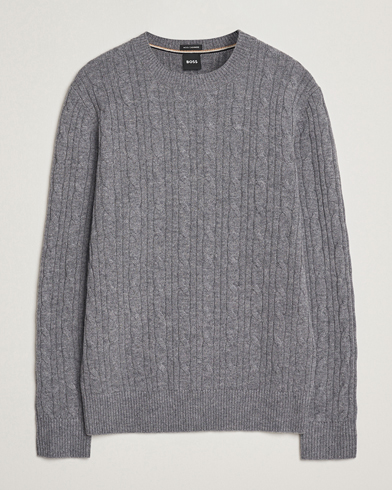 BOSS BLACK Hetico Wool/Cashmere Cable Sweater Medium Grey – Harmaa