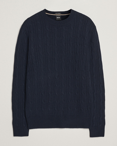 BOSS BLACK Hetico Wool/Cashmere Cable Sweater Dark Blue – Sininen