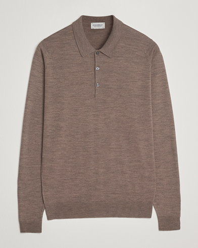 John Smedley Belper Extra Fine Merino Polo Pullover Mushroom Brown – Ruskea
