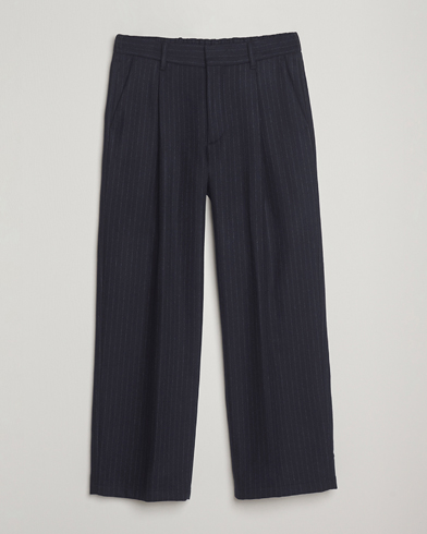 NN07 Kay Wool Pleated Pinstriped Trousers Navy Blue – Sininen