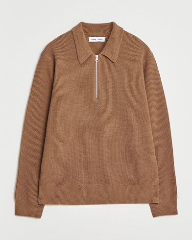 Samsøe Samsøe Isak Knitted Half Zip Polo Otter Brown – Ruskea