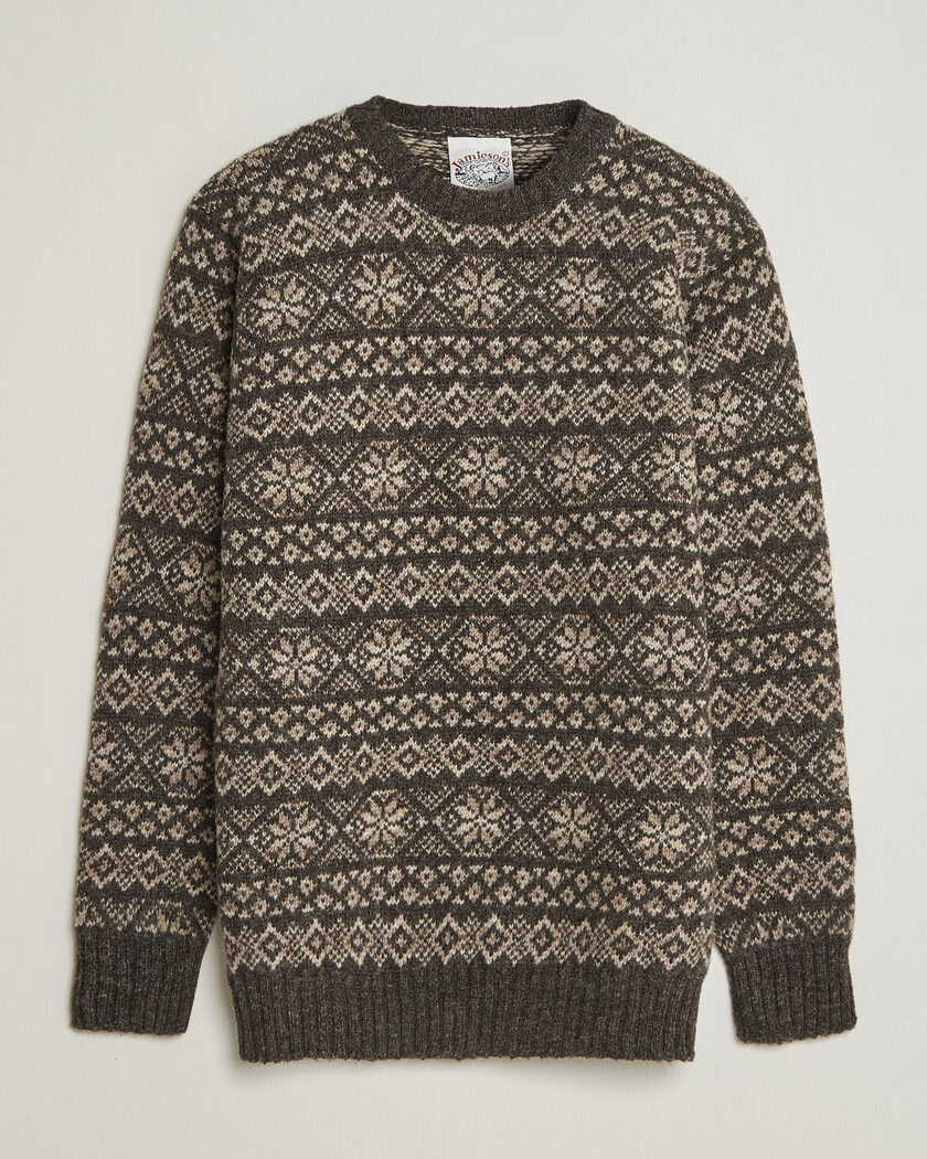 Jamieson's of Shetland Jamiesons Of Shetland All Over Fair Isle Pullover Crew Neck Grey – Harmaa