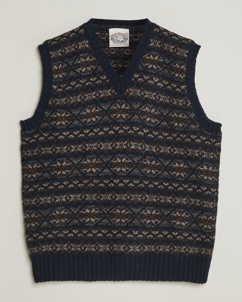 Jamieson's of Shetland Jamiesons Of Shetland All Over Fair Isle Slipover Navy – Sininen