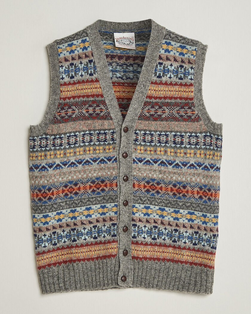 Jamieson's of Shetland Jamiesons Of Shetland All Over Fair Isle Waistcoat Grey – Harmaa