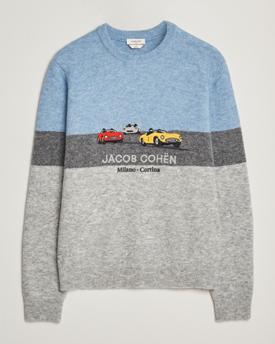Jacob Cohën Embroidery Knitted Milano-Cortina Crew Neck Grey/Blue – Harmaa