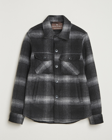 Oscar Jacobson Maverick Checked Wool Shirt Jacket Grey – Harmaa