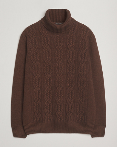 Oscar Jacobson Heavy Knitted Wool/Cashmere Cable Polo Golden Brown – Ruskea