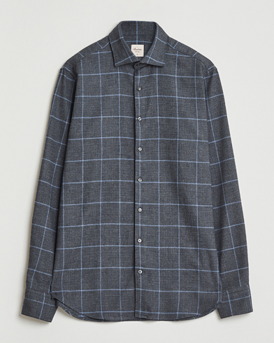 Stenströms Regular Fit Overcheck Flannel Shirt Dark Grey – Harmaa