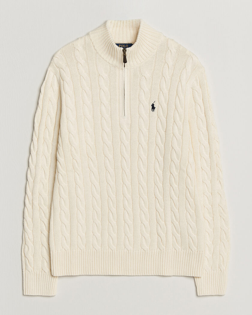  Polo Ralph Lauren Cotton Cable Half Zip Andover Cream – Valkoinen
