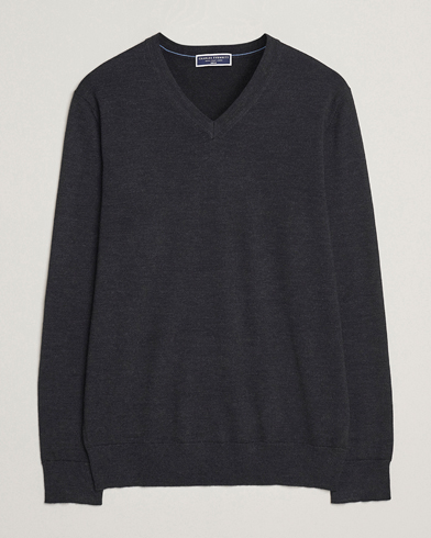 Charles Tyrwhitt Pure Merino V-Neck Jumper Dark Charcoal – Harmaa