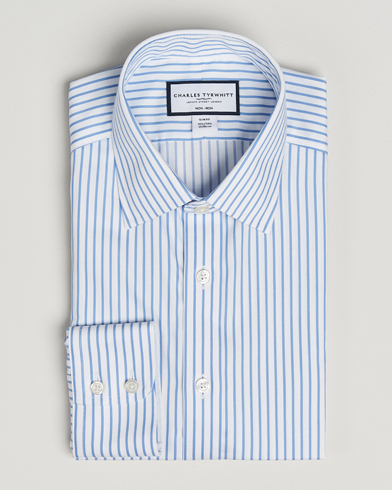 Charles Tyrwhitt Slim Fit Non Iron Twill Stripe Shirt Blue – Valkoinen