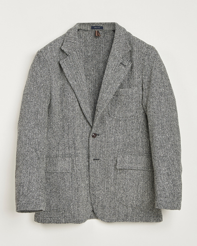 Drake's MKVII Wool Herringbone Blazer Grey – Harmaa