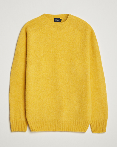 Drake's Brushed Shetland Crew Yellow – Keltainen