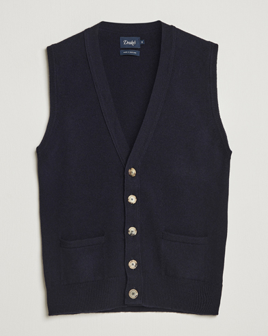Drake's Lambswool Vest Cardigan Navy – Sininen