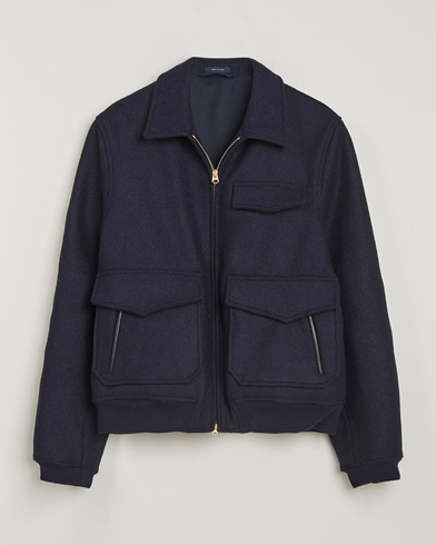 Drake's Melton Bomber Jacket Navy – Sininen