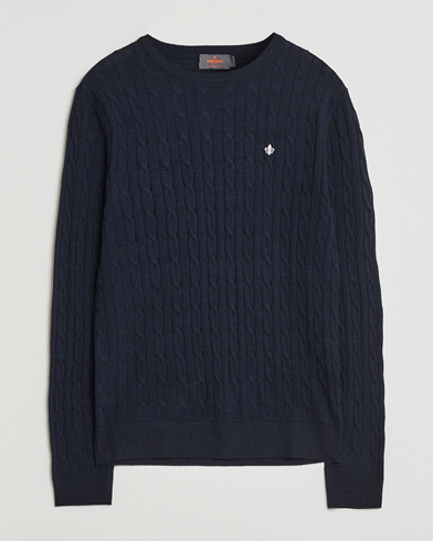 Morris Merino Cable O-Neck Navy – Sininen