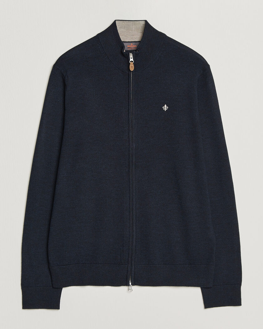 Morris Merino Full Zip Cardigan Navy – Sininen