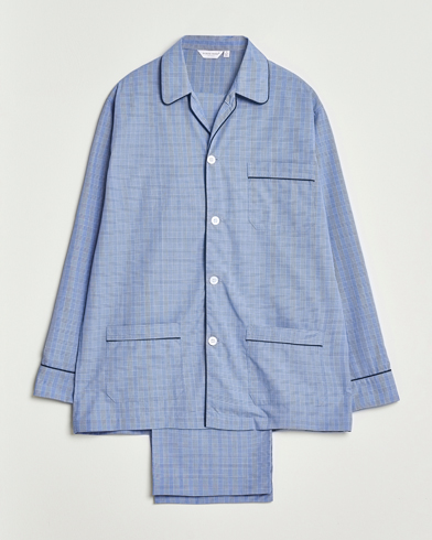Derek Rose Piped Cotton Pyjama Set Light Blue – Sininen