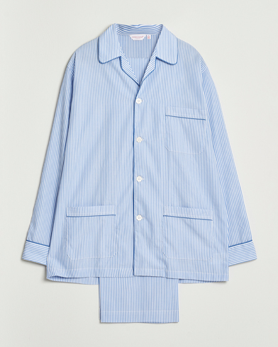 Derek Rose Striped Piped Cotton Pyjama Set Blue/White – Sininen
