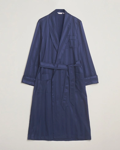 Derek Rose Striped Cotton Dressing Gown Navy – Sininen