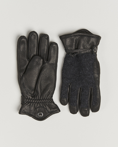 Hestra Daniel Wool/Goat Leather Glove Charcoal/Black – Musta