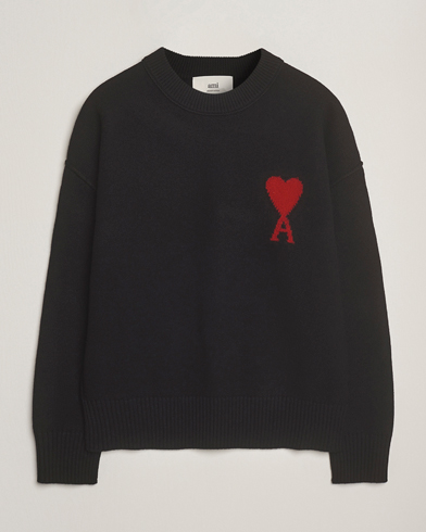 AMI Big Heart Logo Wool Knitted Sweater Black – Musta