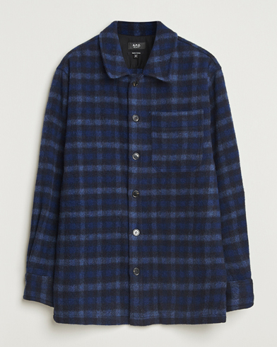 A.P.C. Stanley Wool Checked Shirt Jacket Dark Navy – Sininen