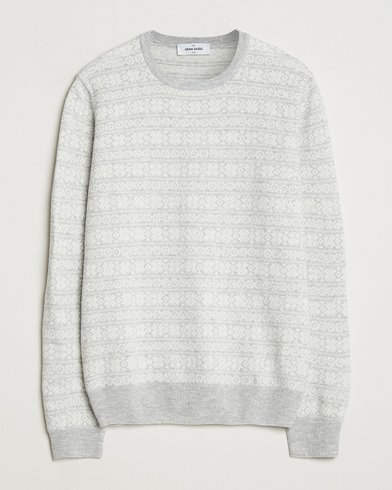 Gran Sasso Wool/Cashmere Fairisle Sweater Light Grey Melange – Harmaa