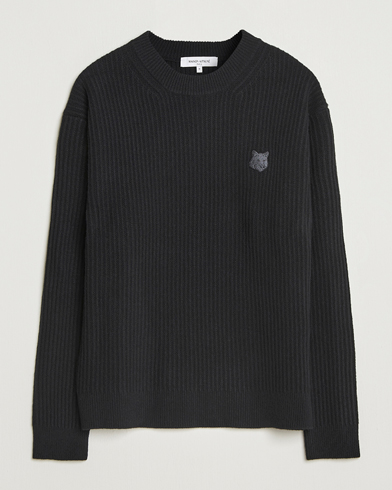 Maison Kitsuné Tonal Fox Head Wool Ribbed Sweater Black – Musta